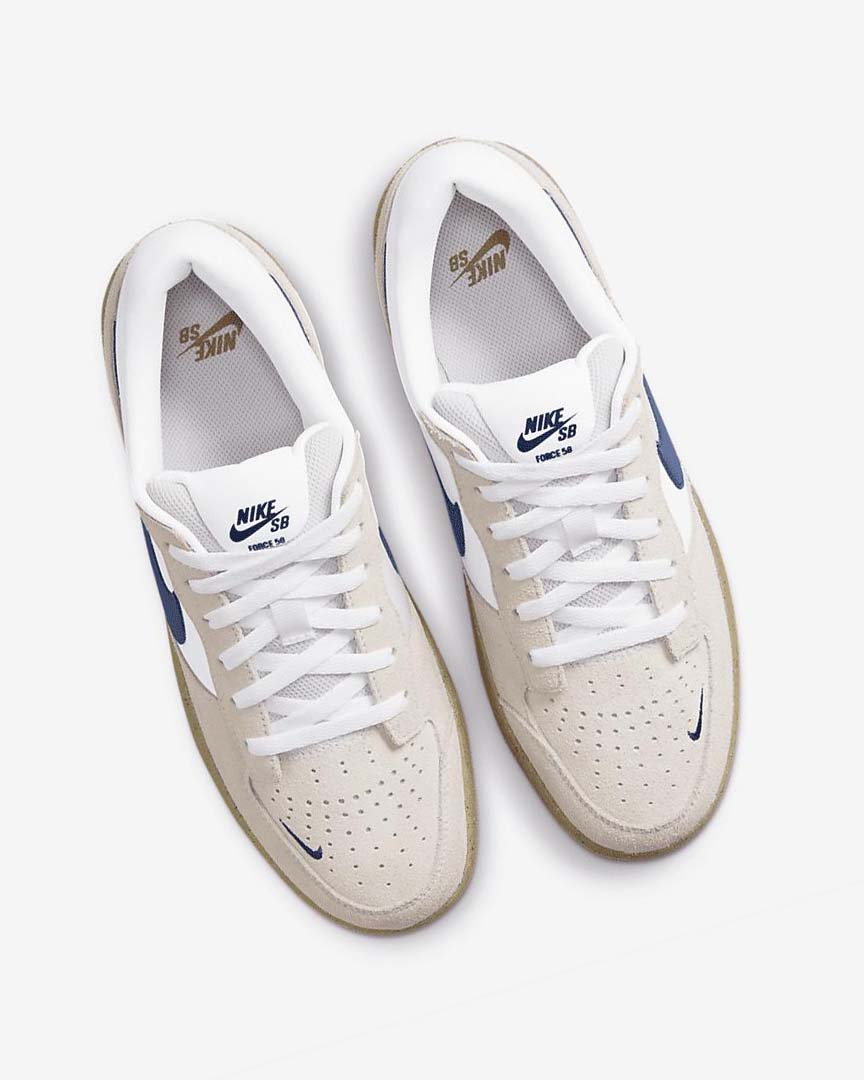 White / White / Light Brown / Navy Women's Nike SB Force 58 Skate Shoes | UK5178