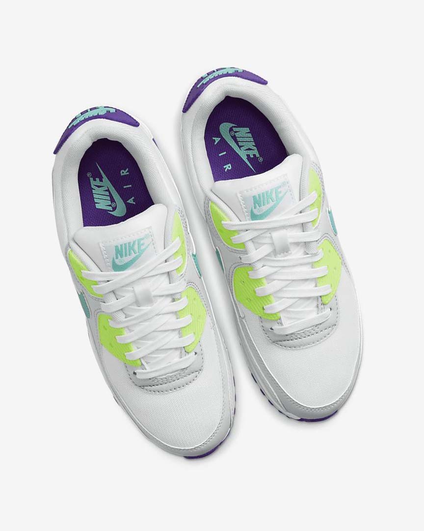 White / White / Platinum / Turquoise Women's Nike Air Max 90 Casual Shoes | UK4845