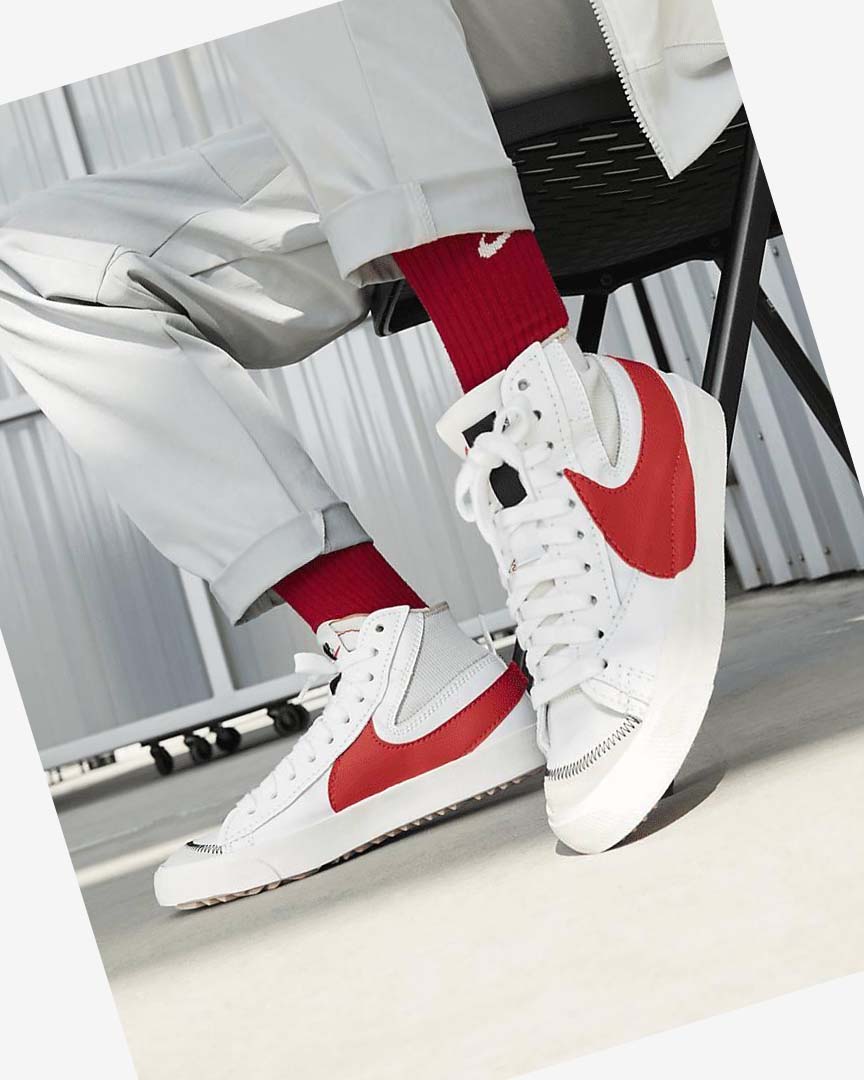 White / White / Red Men's Nike Blazer Mid '77 Jumbo Sneakers | UK1142