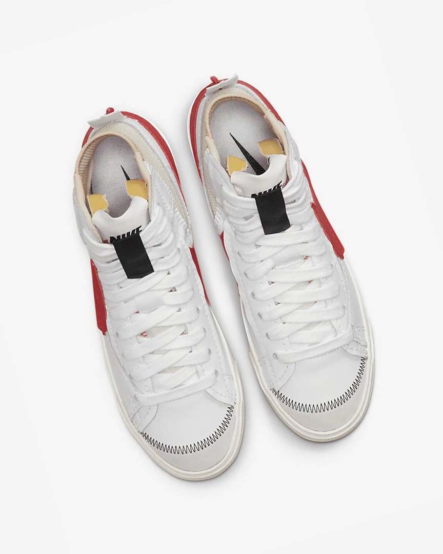 White / White / Red Men's Nike Blazer Mid '77 Jumbo Sneakers | UK1142