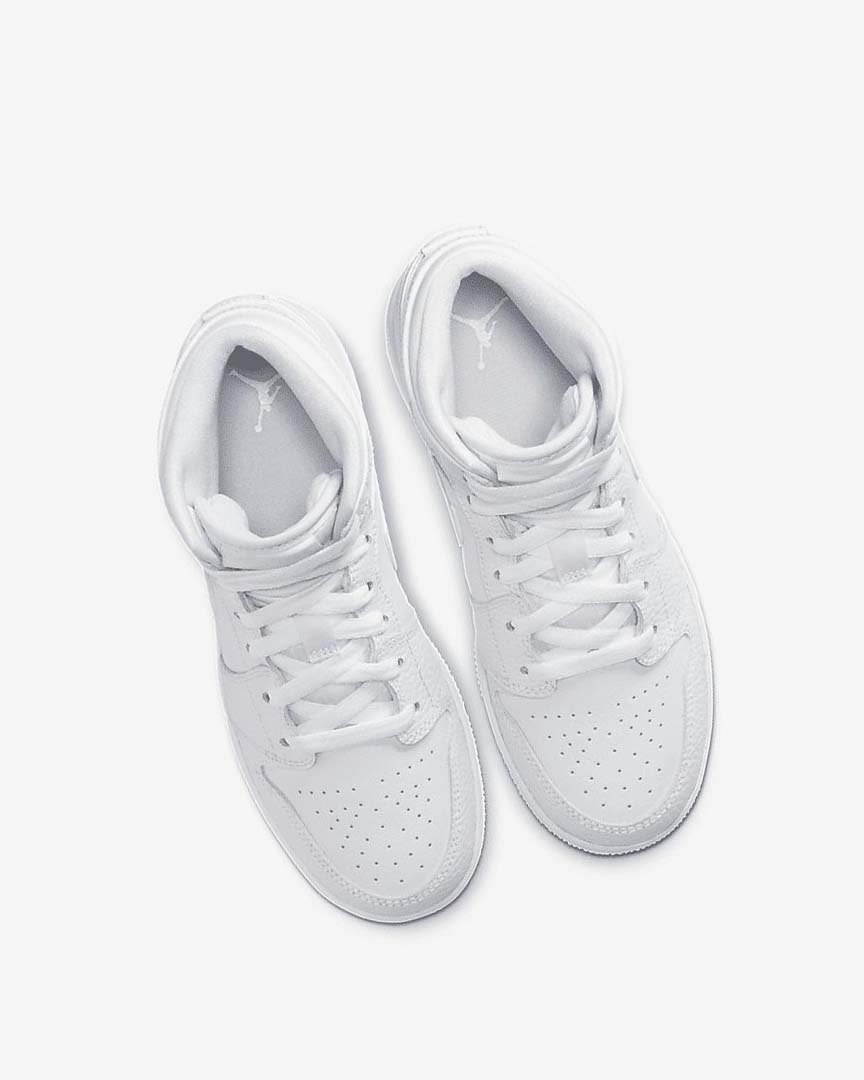 White / White / White Boys' Nike Air Jordan 1 Mid Sneakers | UK3134