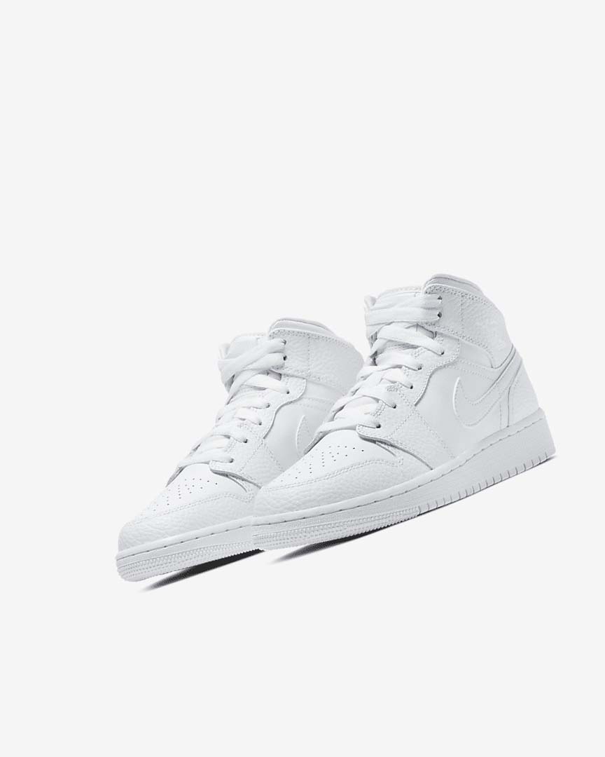 White / White / White Boys' Nike Air Jordan 1 Mid Sneakers | UK3134