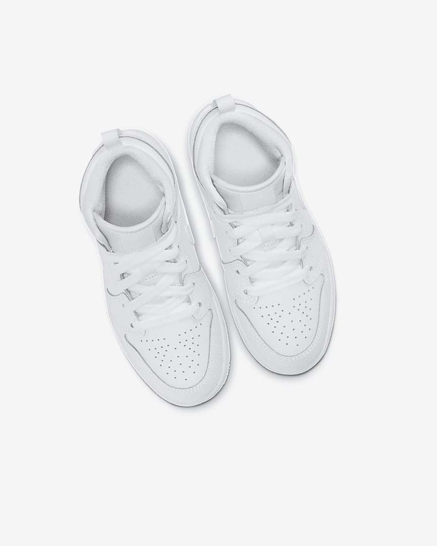 White / White / White Boys' Nike Jordan 1 Mid Shoes | UK2747