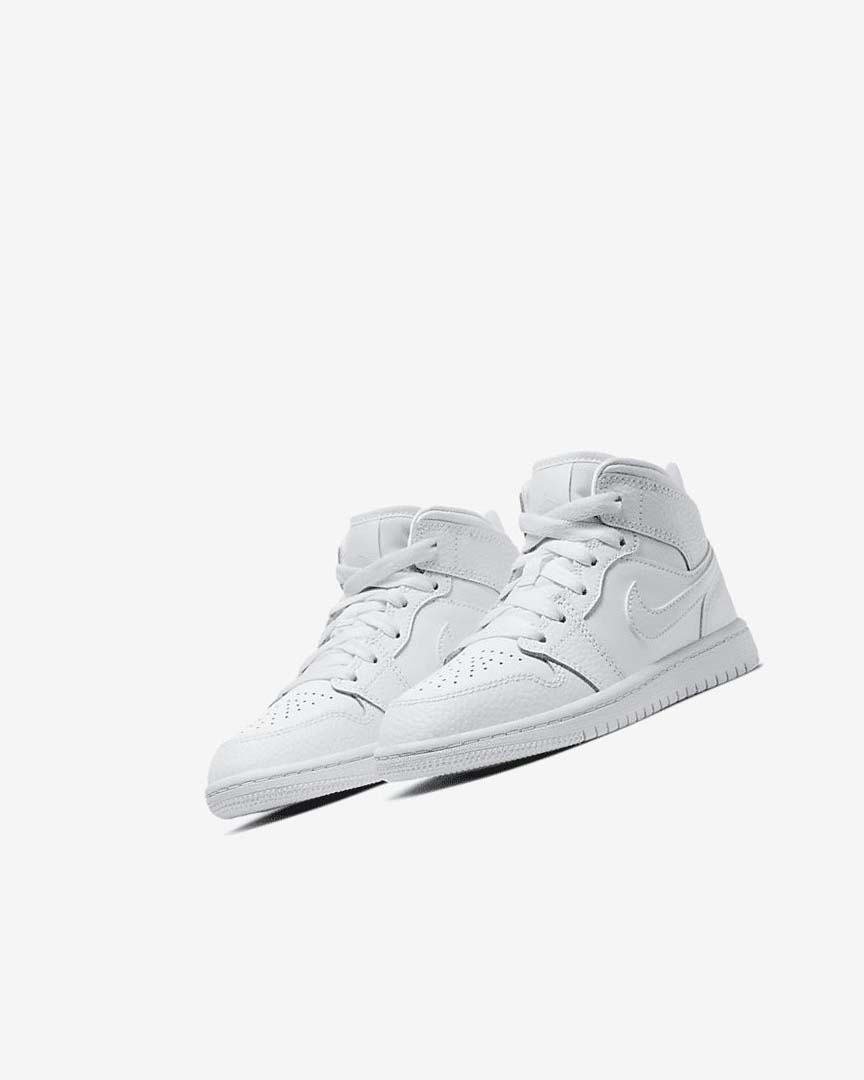 White / White / White Boys' Nike Jordan 1 Mid Shoes | UK2747