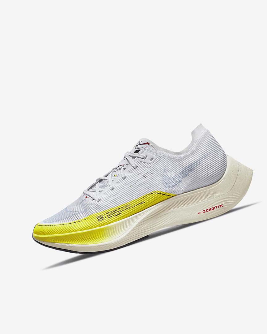 White / Yellow / Blue Women\'s Nike ZoomX Vaporfly Next% 2 Running Shoes | UK2887