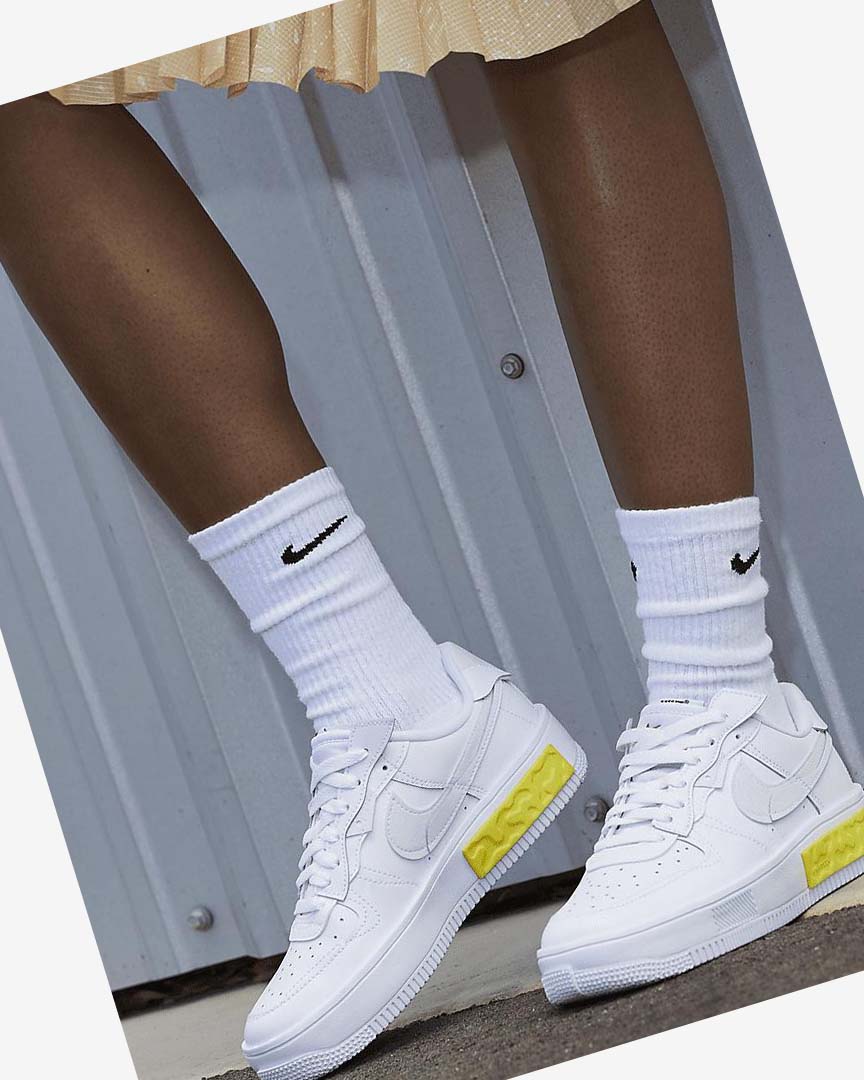 White / Yellow / White Women's Nike Air Force 1 Fontanka Sneakers | UK4693